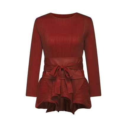 Caterina Red Pleated Bow Tie Top and Flounce Skirt Set