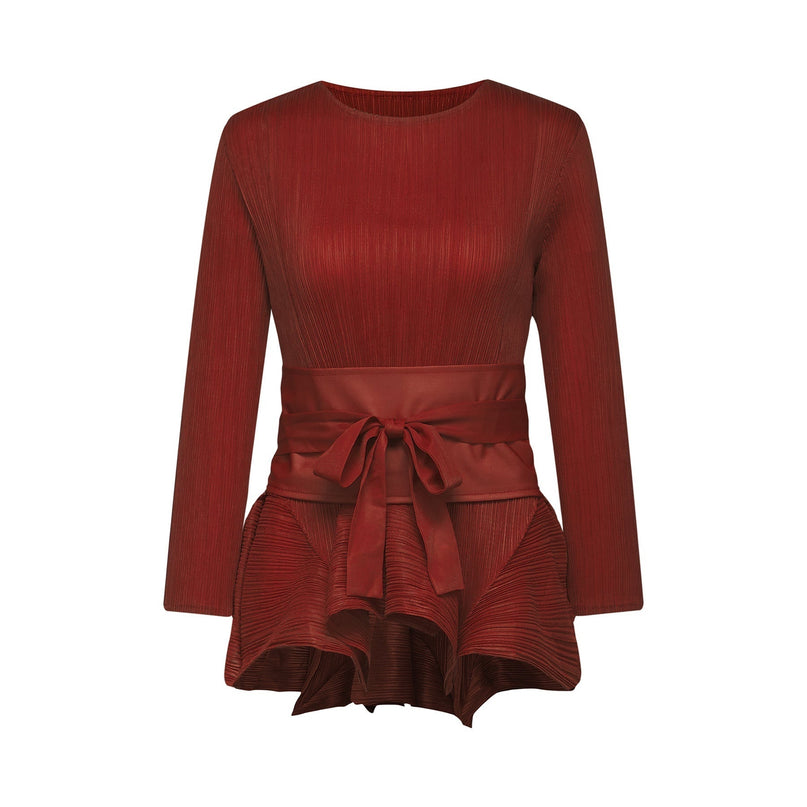 Caterina Red Pleated Bow Tie Top and Flounce Skirt Set