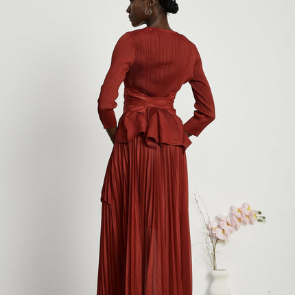 Caterina Red Pleated Bow Tie Top and Flounce Skirt Set
