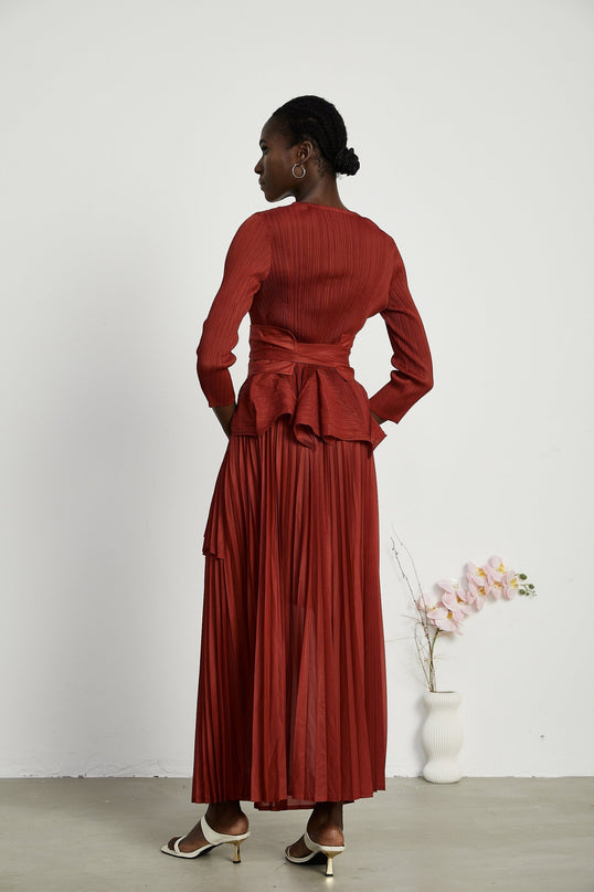 Caterina Red Pleated Bow Tie Top and Flounce Skirt Set