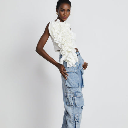 Caterina White Floral Applique Off-The-Shoulder Top