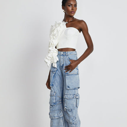 Caterina White Floral Applique Sleeveless Top