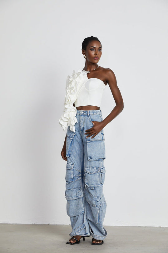 Caterina White Floral Applique Sleeveless Top