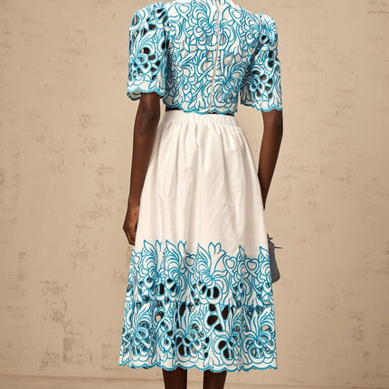 Caterinella Blue White Flower Embroidered Matching Outfit Set