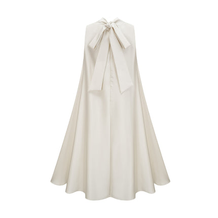 Caterinella Floral Midi Dress Cream White Polyester A-line Sleeveless Beaded Appliqué Crew Neck Zip Fit Midi Length Model Size M