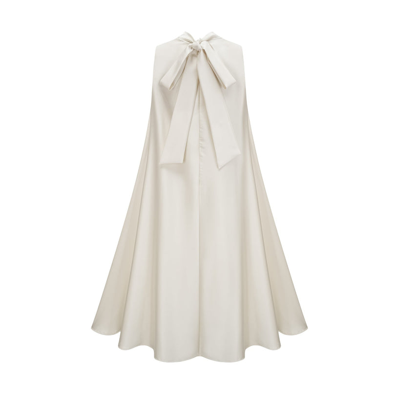 Caterinella Floral Midi Dress Cream White Polyester A-line Sleeveless Beaded Appliqué Crew Neck Zip Fit Midi Length Model Size M