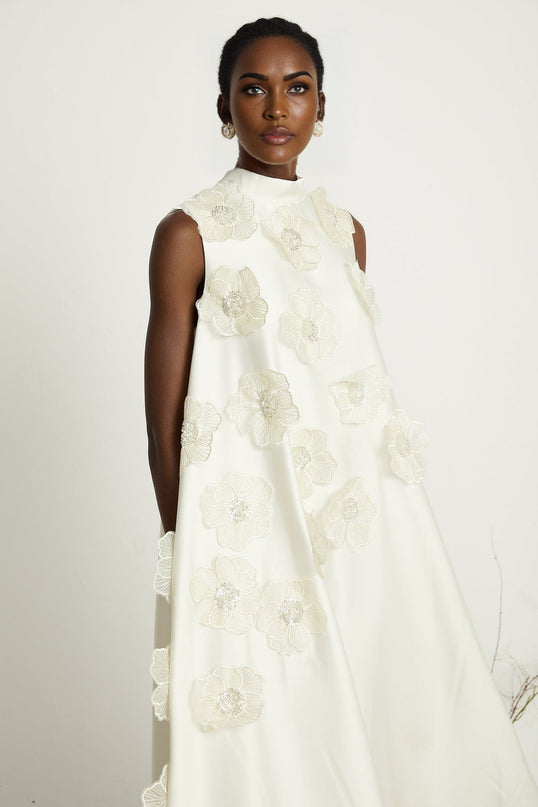 Caterinella Floral Midi Dress Cream White