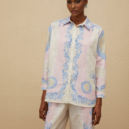 Caterinella Hemp Neutrals Multicolor Shirt Trousers Set
