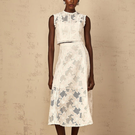 Caterinella White Embroidered Top Skirt Set