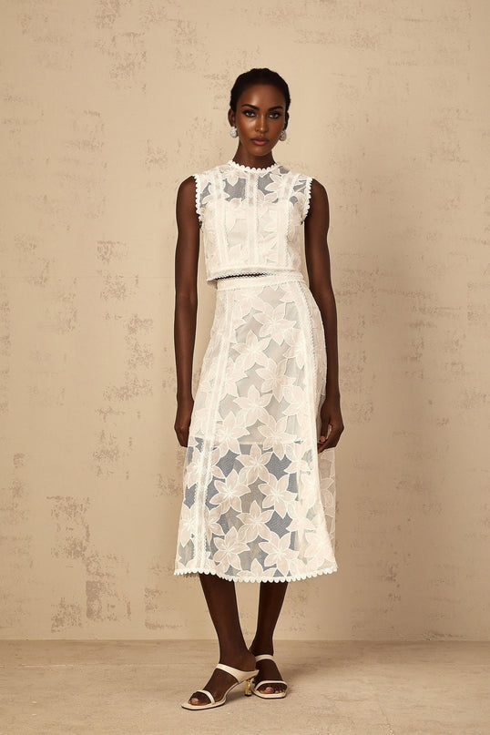 Caterinella White Embroidered Top Skirt Set