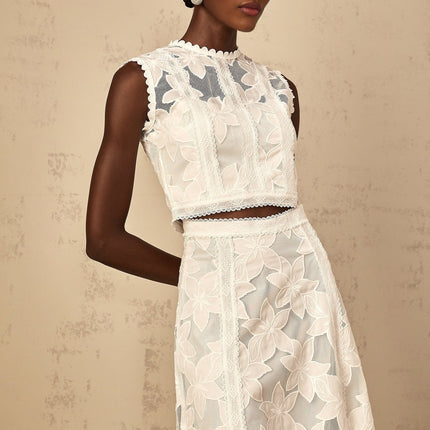 Caterinella White Embroidered Top Skirt Set