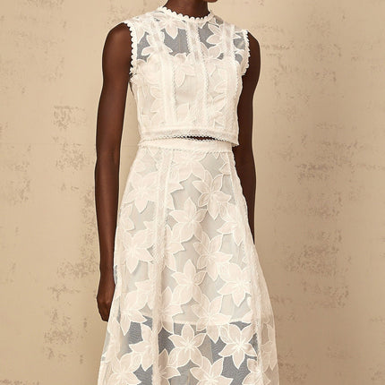 Caterinella White Floral Embroidered Top Skirt Set