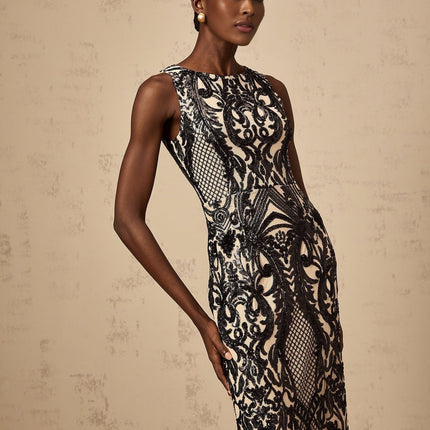 Catherine Black Paisley Jacquard Sleeveless Maxi Dress