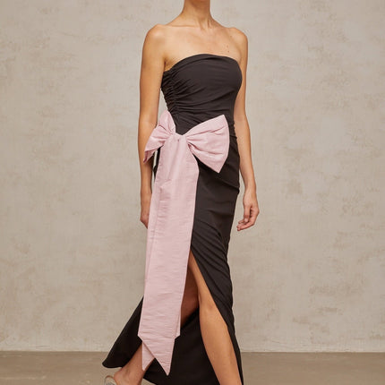 Catherine Black and Pink Maxi Dress with Bow Detailing