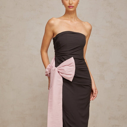Catherine Black and Pink Maxi Dress with Bow Detailing