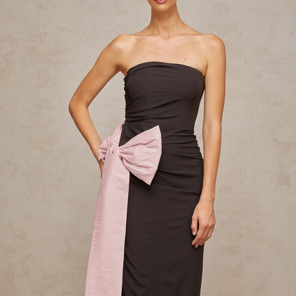 Catherine Black and Pink Maxi Dress with Bow Detailing