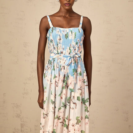 Catherine Blue Sakura Floral Maxi Dress Terylene Sleeveless Elegant Sophisticated