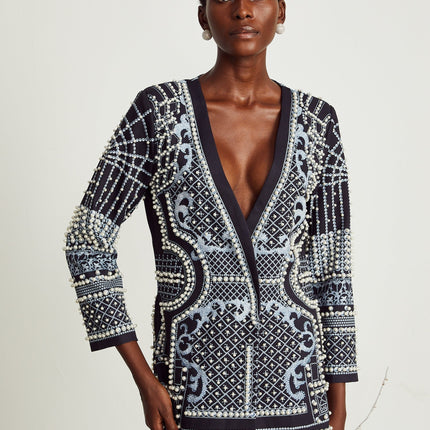 Catherine patternprint Vneck blazer dress