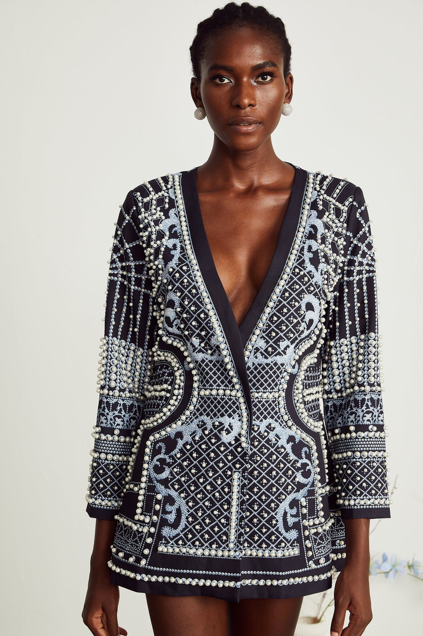 Catherine patternprint Vneck blazer dress