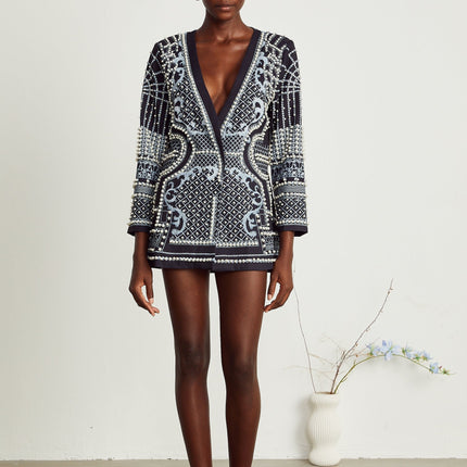 Catherine patternprint Vneck blazer dress