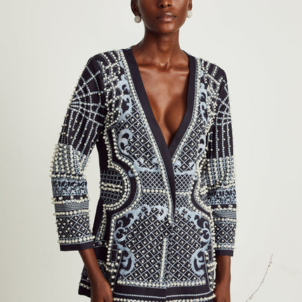 Catherine patternprint Vneck blazer dress