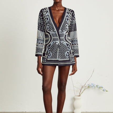 Catherine patternprint Vneck blazer dress