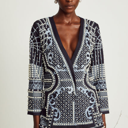 Catherine patternprint Vneck blazer dress