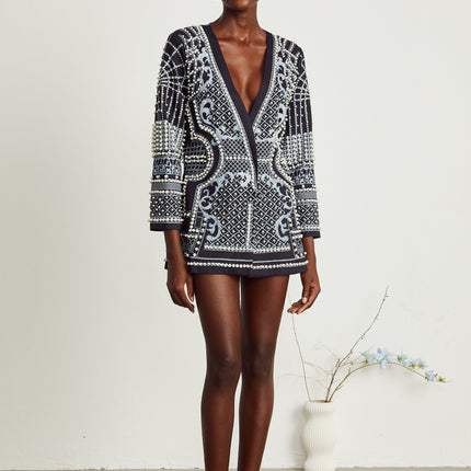 Catherine patternprint Vneck blazer dress