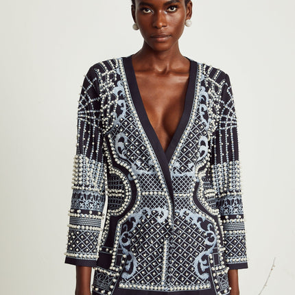 Catherine patternprint Vneck blazer dress