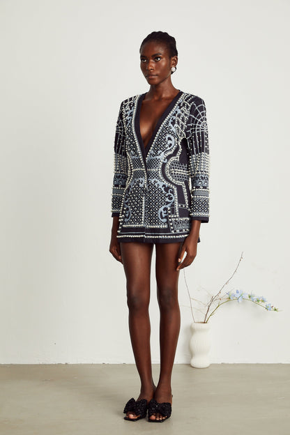 Catherine patternprint Vneck blazer dress