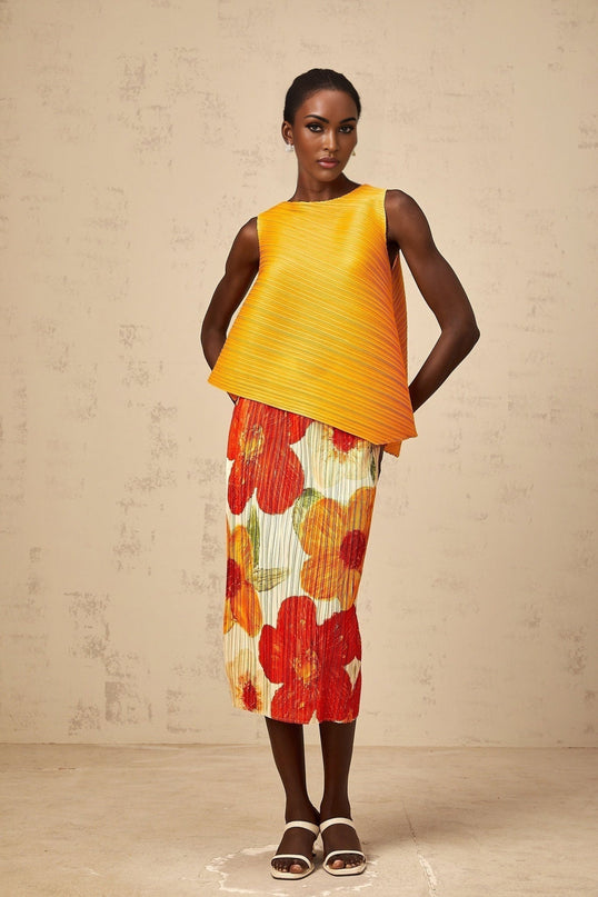 Catherine Top & Skirt Set in Amber Orange Floral Print