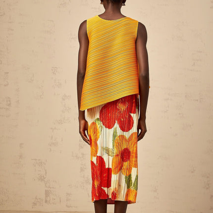 Catherine Top & Skirt Set in Amber Orange Floral Print Terylene Fiber