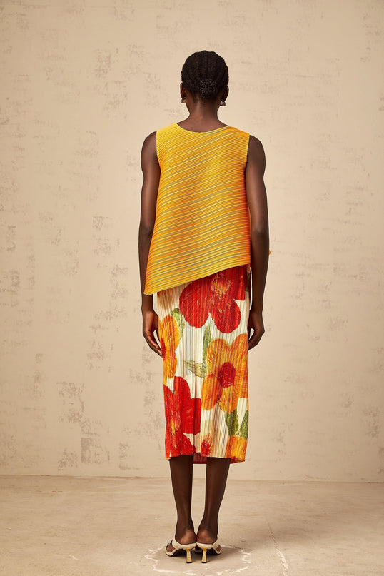 Catherine Top & Skirt Set in Amber Orange Floral Print Terylene Fiber