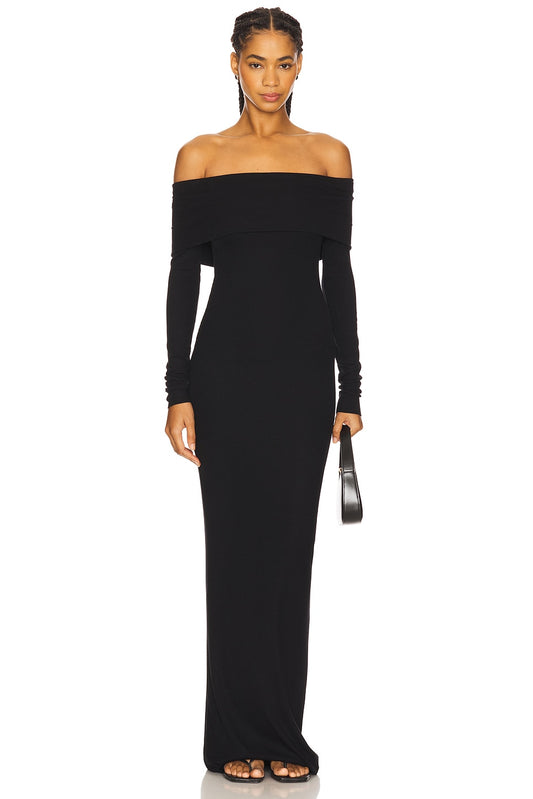 Long Sleeve Off-Shoulder Butter Rib Maxi Dress Eterne