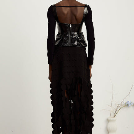 Celeste Black Leather Panel Peplum Top
