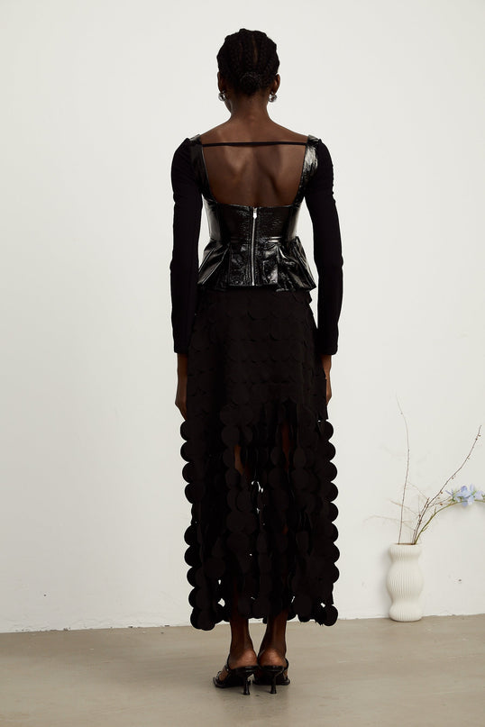 Celeste Black Leather Panel Peplum Top