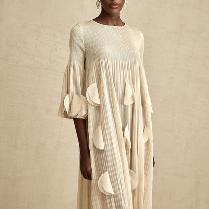 Celeste Champagne 3d Petal Aline Cut In Midi Dress