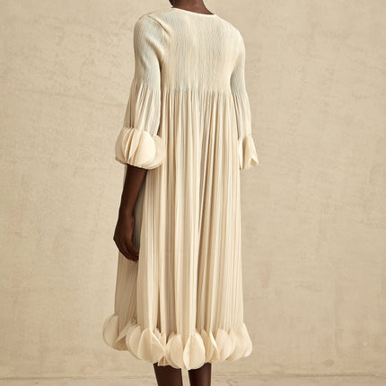 Celeste Champagne 3d Petal Aline Cut In Midi Dress