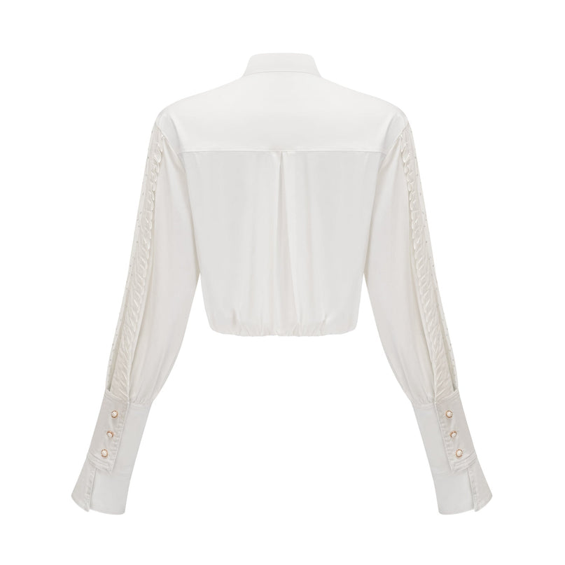 Céleste white pleated scarfcollar shirt