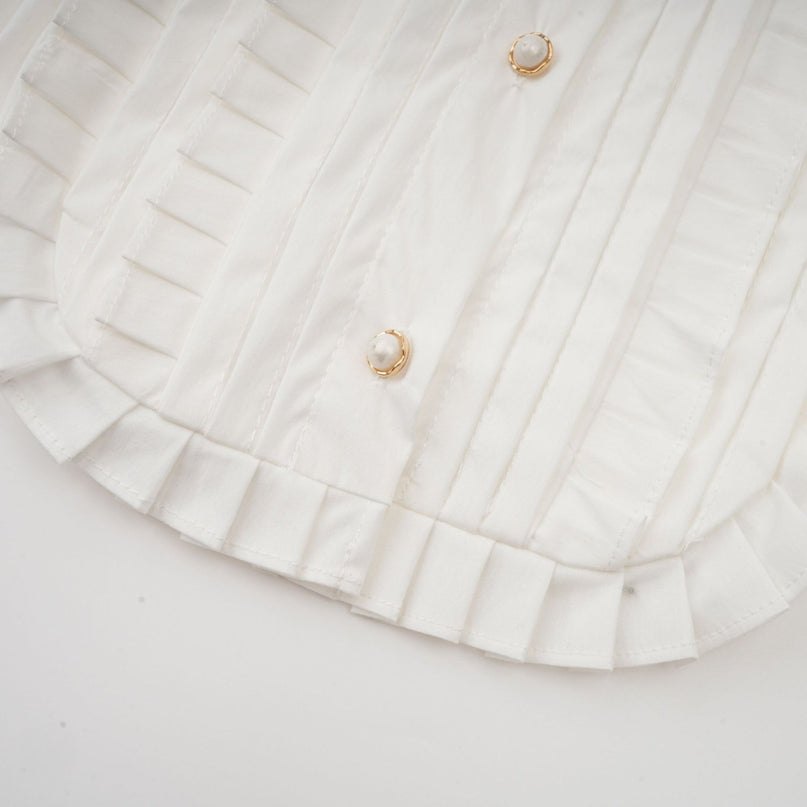 Céleste white pleated scarfcollar shirt
