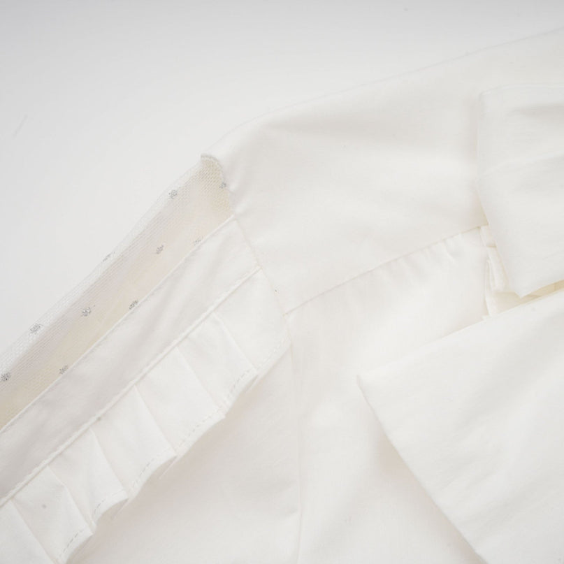 Céleste white pleated scarfcollar shirt