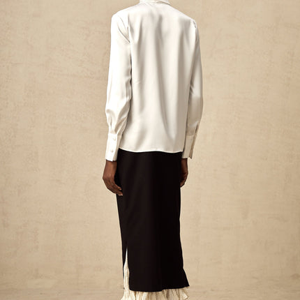 Celestina Black and White Panelled Midi Skirt with Ruffled Detailing and Scalloped Hem