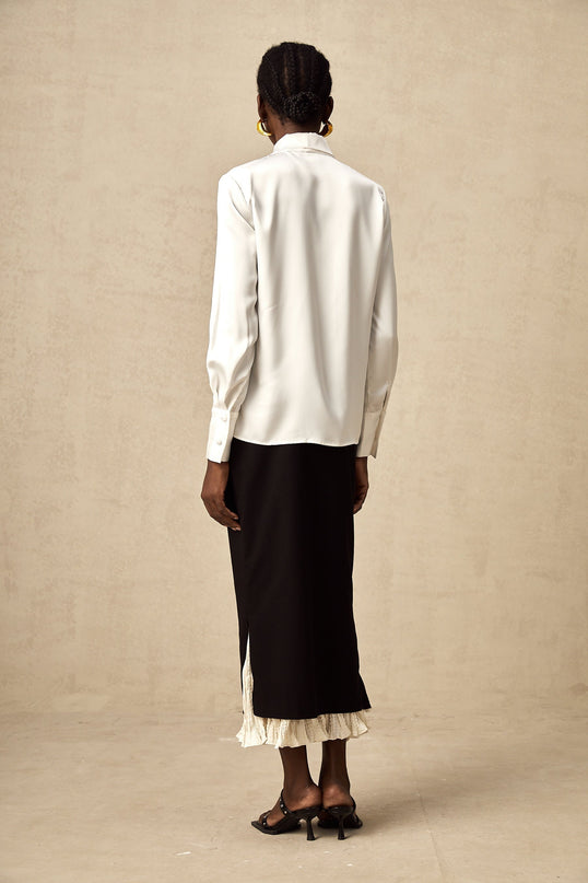 Celestina Black and White Panelled Midi Skirt with Ruffled Detailing and Scalloped Hem
