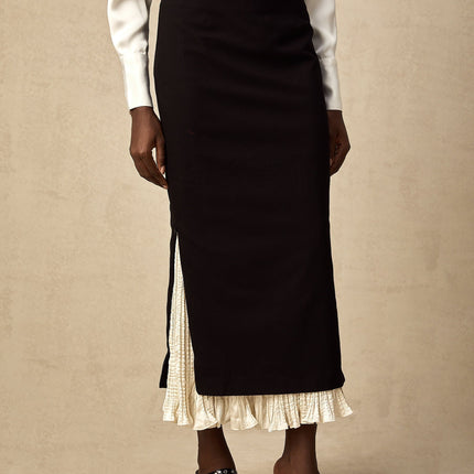 Celestina Black and White Color Block Panelled Midi Skirt