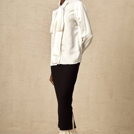 Celestina Black and White Panelled Wool Cotton Skirt