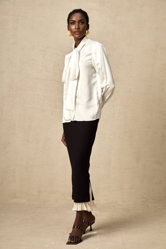 Celestina Black and White Panelled Wool Cotton Skirt