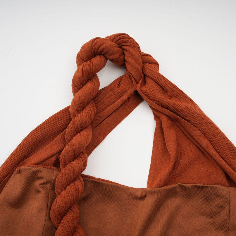 Célestine brown twisted cutout top  skirt matching set