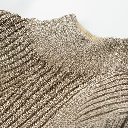 Champagne Gold Metallic Ribbed Bodycon Dress