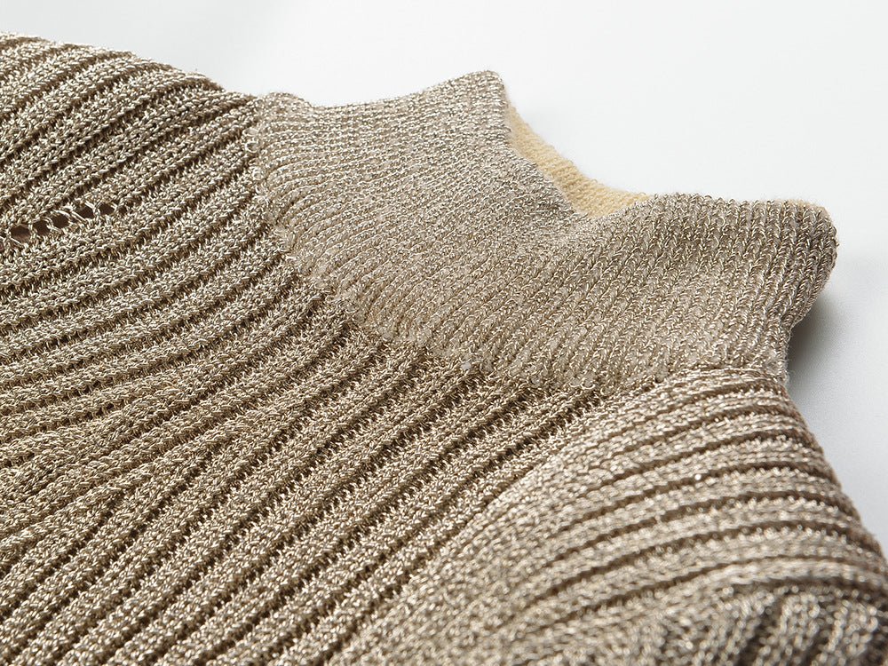 Champagne Gold Metallic Ribbed Bodycon Dress