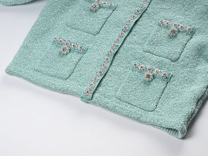 Chanel - Inspired Cropped Jacket & Pleated Skirt Set - Green